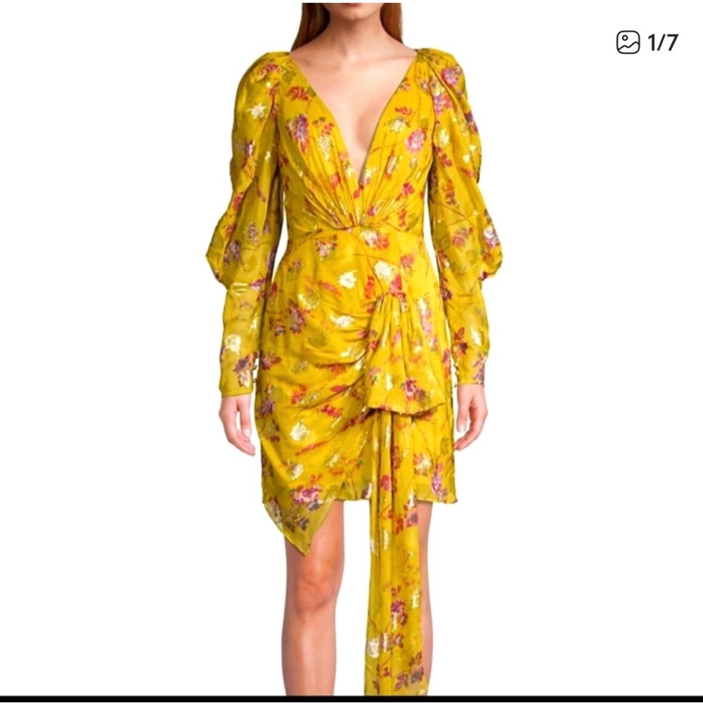 Anthropologie Asymmetrical Dress in Yellow with Pink and White Floral